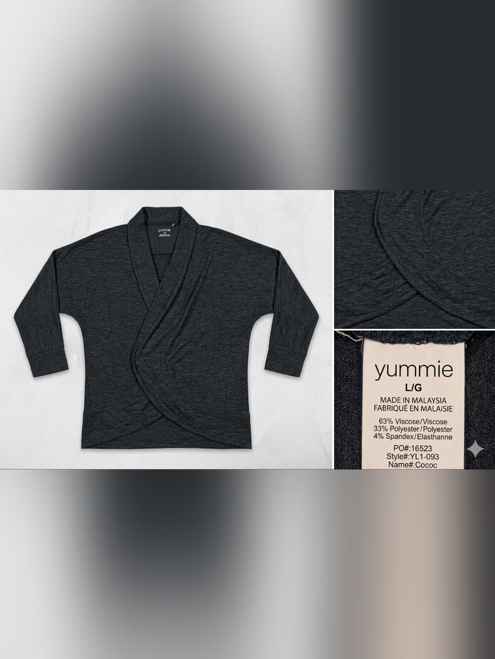 Yummie Charcoal Wrap-Front Tunic Top - L/G